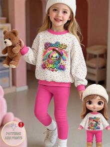 Young Girl Polka Dot Cartoon Print Sweatshirt And Leggings Set - Multicolor - View 3