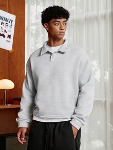 SWAVVY Men's Solid Color Casual Versatile Daily Wear Polo Shirt - Grey - View 6