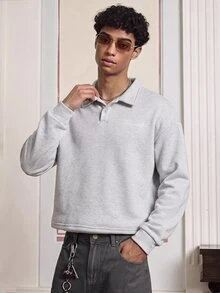 SWAVVY Men's Solid Color Casual Versatile Daily Wear Polo Shirt - Grey - View 7