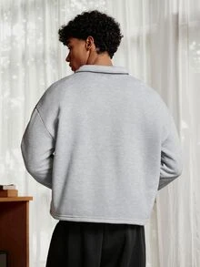 SWAVVY Men's Solid Color Casual Versatile Daily Wear Polo Shirt - Grey - View 2