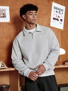 SWAVVY Men's Solid Color Casual Versatile Daily Wear Polo Shirt - Grey - View 1