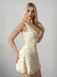SHEIN ICON 优雅碎花无袖迷你连衣裙，夏季 - 彩色 - 查看 5