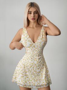 SHEIN ICON 优雅碎花无袖迷你连衣裙，夏季 - 彩色 - 查看 7
