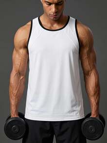 Coreblaze Men's Contrast Trim Sports Tank Top, Gym - White - View 1