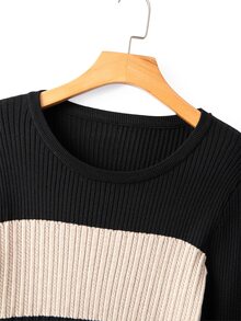 GlowEve CURVE Plus Size Women's Colorblock Contrast Elegant Baggy Casual Twisted Rope Long Sleeve Crew Neck Knit Pullover Sweater Fall Office Formal Black Winter - Black - View 5