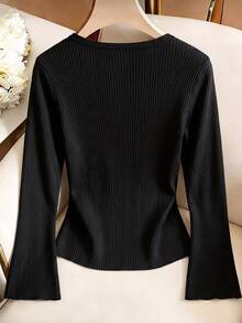 GlowEve CURVE Plus Size Women's Colorblock Contrast Elegant Baggy Casual Twisted Rope Long Sleeve Crew Neck Knit Pullover Sweater Fall Office Formal Black Winter - Black - View 2