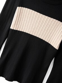 GlowEve CURVE Plus Size Women's Colorblock Contrast Elegant Baggy Casual Twisted Rope Long Sleeve Crew Neck Knit Pullover Sweater Fall Office Formal Black Winter - Black - View 6