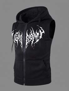Voltform Casual Graphic Print Zip-Up Sleeveless Men Sports Jackets - Black - View 4
