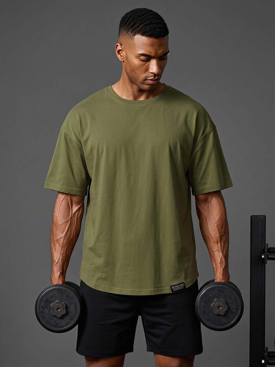 Coreblaze Men's Solid Color Round Neck Casual Versatile Daily Wear Short Sleeve Sports T-Shirt - Army Green - View 1