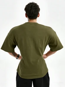 Coreblaze Men's Solid Color Round Neck Casual Versatile Daily Wear Short Sleeve Sports T-Shirt - Army Green - View 2