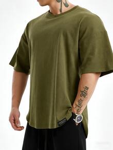 Coreblaze Men's Solid Color Round Neck Casual Versatile Daily Wear Short Sleeve Sports T-Shirt - Army Green - View 5