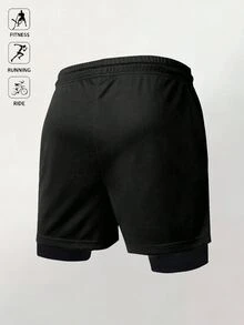 Voltform 男士牛角印花圓領短袖T恤與抽繩腰短褲運動套裝，健身房 - 黑色 - 查看 3