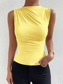 Zolique Solid Ruched Tank Top - Yellow - View 8