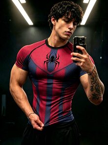 Voltform Men's Spider Pattern Casual Daily Wear Sports T-Shirt, Gym - Black - View 2