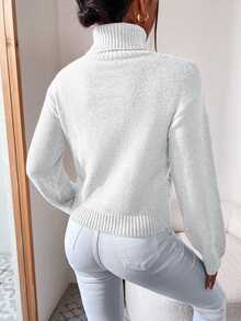 Cloudara Turtleneck Cable Knit Sweater - White - View 3