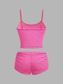 Sweetina Solid Color Camisole And Low-Waist Shorts Tight Sexy Set, Summer Pink Shorts Set - Hot Pink - View 6
