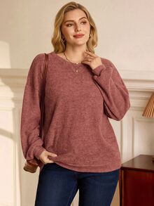 BrightlyHer Plus Size Autumn Casual Crew Neck Sweatshirt Winter - Coral Pink - View 7