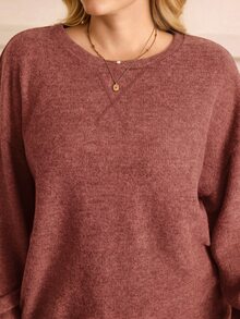 BrightlyHer Plus Size Autumn Casual Crew Neck Sweatshirt Winter - Coral Pink - View 9