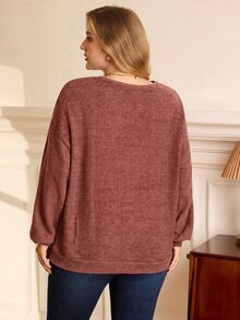 BrightlyHer Plus Size Autumn Casual Crew Neck Sweatshirt Winter - Coral Pink - View 8
