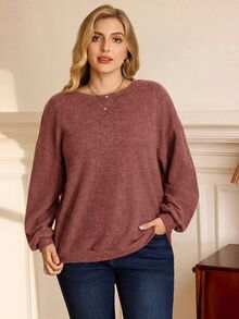 BrightlyHer Plus Size Autumn Casual Crew Neck Sweatshirt Winter - Coral Pink - View 5