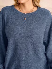 BrightlyHer 大尺碼休閒工裝寬鬆傳統純色運動衫，適合秋季正式場合、度假、居家穿著、晚裝，灰藍色生日服飾 - 霧霾藍 - 查看 9