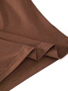 Girls Elegant Fashion Party Commute Round Neck Deep Khaki Long Sleeve Solid Color T-Shirt With Coffee Tweed Coffee Color Skirt And Belt Autumn/Wint... - Multicolor - View 6