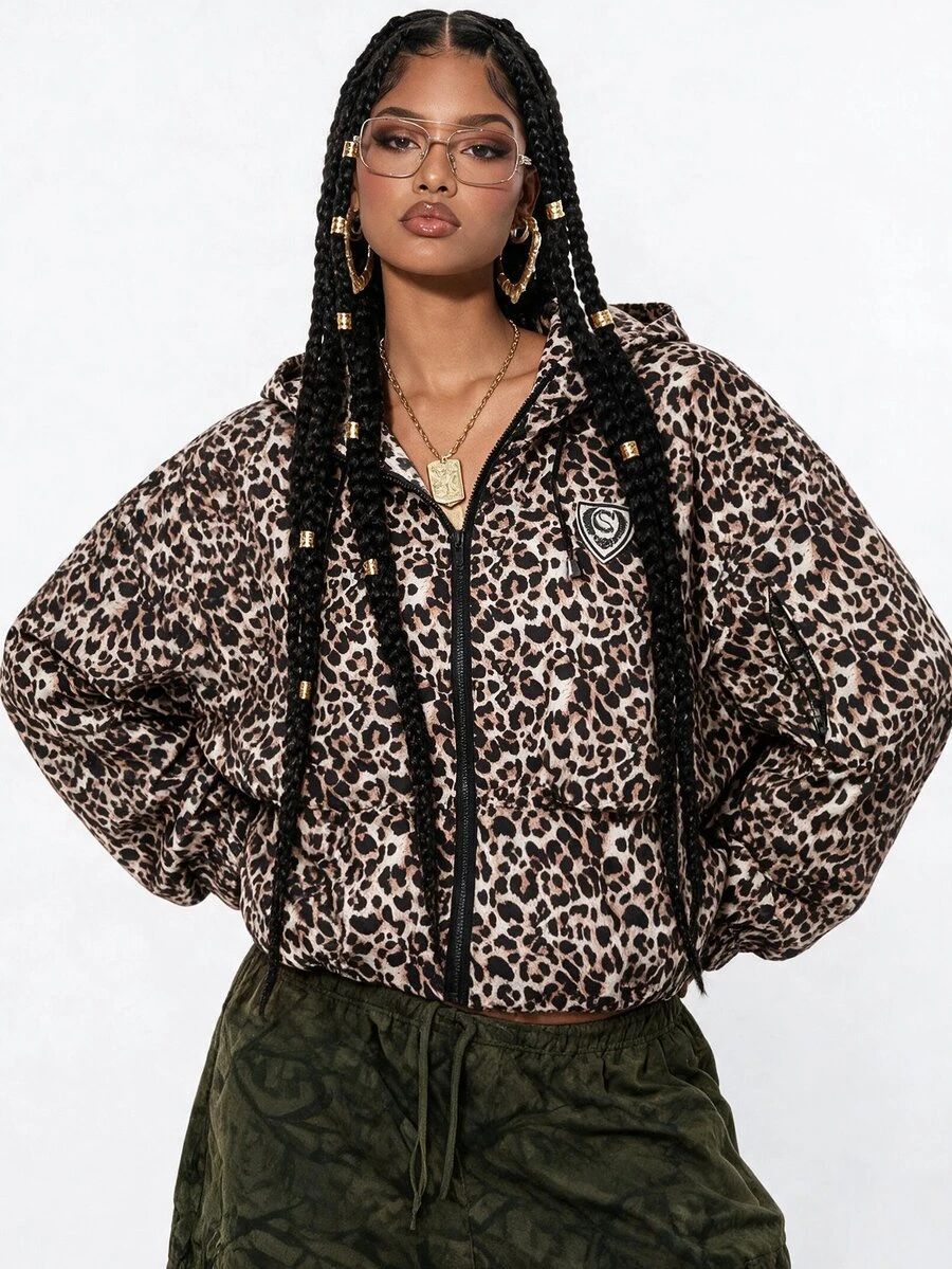 Gowayae Gowayae Women's Leopard Print Hooded Trench Coat - Multicolor - View 1