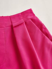 Zolique Women's Solid Color Pleated Wide Leg Loose Casual Shorts - Hot Pink - View 5