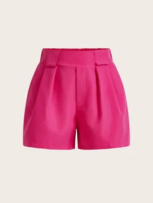 Zolique Women's Solid Color Pleated Wide Leg Loose Casual Shorts - Hot Pink - View 3