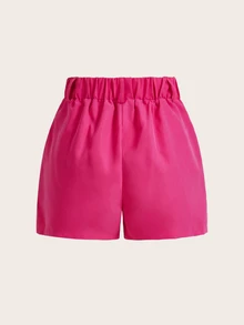 Zolique Women's Solid Color Pleated Wide Leg Loose Casual Shorts - Hot Pink - View 2