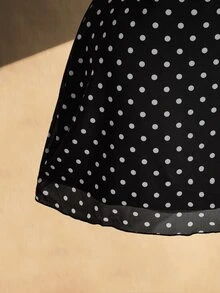 SHEIN ICON Women's Plus Size Retro Sexy Millennial Style Y2K Simple Casual Fashion Commuting Black And White Polka Dot Pattern Sweetheart Neck Ruffled Mesh Dress - Black and White - View 6