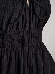 SHEIN ICON Women's Plus Size Retro Elegant Goth Sexy Y2K Simple Everyday Rave Rodeo Night Commute Square Neck Gathered Tie-Up Striped Black Dress Summer - Black - View 8