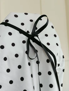 Serisse Women's Polka Dot Print Square Neck Bow Tie Front Lettuce Trim Long Sleeve Slim Fit Tee, Cute Going Out Tops For Women, Fall Casual Daily - Black and White - View 4