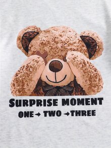 Teen Girl Bear Cartoon Print Long Sleeve Top & Striped Long Pants Pajama Set Autumn And Winter - Grey - View 6
