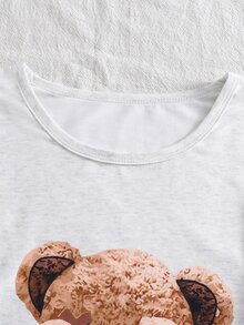Teen Girl Bear Cartoon Print Long Sleeve Top & Striped Long Pants Pajama Set Autumn And Winter - Grey - View 7