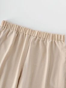 Linhara CURVE Plus Size Women's Casual Tank Top & Capri Pants Contrast Color Set - Khaki - View 6