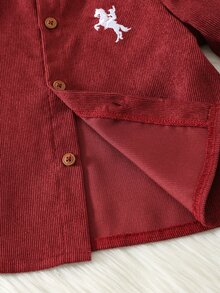 SHEIN 2pcs Baby Boy Red Stand Collar Shirt And Casual Long Pants Set, Shirt Set, Red Set, Formal Set, Christmas Set - Multicolor - View 5