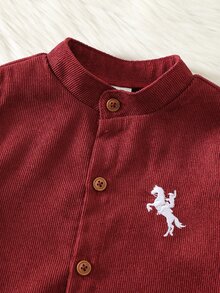 SHEIN 2pcs Baby Boy Red Stand Collar Shirt And Casual Long Pants Set, Shirt Set, Red Set, Formal Set, Christmas Set - Multicolor - View 4