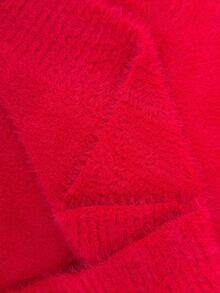 SHEIN LUNE Christmas Casual Excl 嬰兒與兒童女款純色V領落肩長袖休閒針織衫 秋冬女款毛衣 - 紅色 - 查看 9