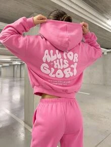 SHEIN 青少年女孩連帽衛衣與運動衫套裝，可愛Y2K長袖連帽衛衣套裝，休閒校園Ins風長袖衛衣套裝，秋冬款 - 粉色 - 查看 1
