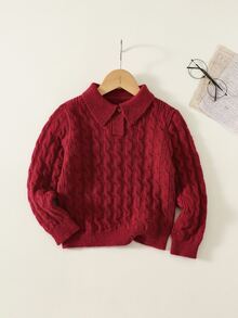 SHEIN Kids Young Boy Autumn/Winter Solid Color Knitted Soft Turn Collar Long Sleeve Pullover Sweater, Boys Sweater, Autumn/Winter Sweater - Multicolor - View 7