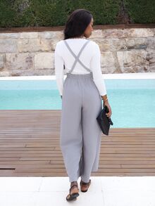 Yess Loren Quần ống rộng dáng suông phong cách retro lãng mạn, phù hợp cho công sở và mặc hàng ngày. - Xám - Xem 2