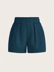Zolique Women's Solid Color Pleated Pocket Casual Shorts - Blue - View 5