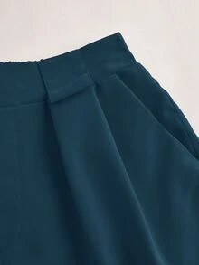 Zolique Women's Solid Color Pleated Pocket Casual Shorts - Blue - View 6