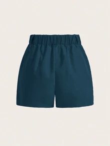 Zolique Women's Solid Color Pleated Pocket Casual Shorts - Blue - View 3