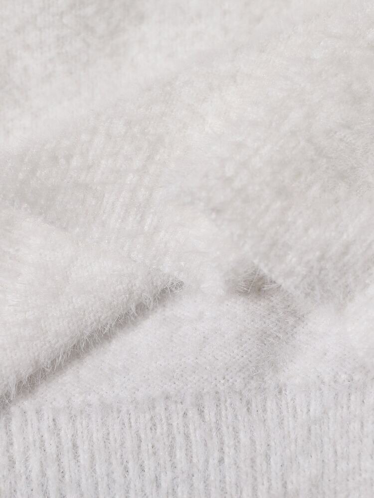 SHEIN Playful Pals Young Girl Fashionable Soft White Fluffy Knit Cardigan Sweater,Long Sleeve Button Front Fall Winter School Back-To-School Simple Simple Outerwear - White - View 6