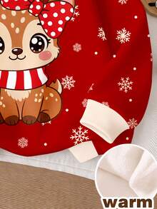 Kids Young Girl Little Deer Pattern Print Long Sleeve Autumn Sweatshirt, Holiday Christmas Gift - Multicolor - View 3