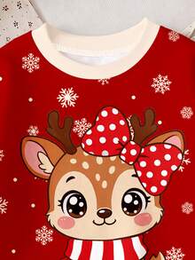 Kids Young Girl Little Deer Pattern Print Long Sleeve Autumn Sweatshirt, Holiday Christmas Gift - Multicolor - View 5