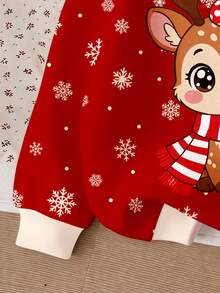 Kids Young Girl Little Deer Pattern Print Long Sleeve Autumn Sweatshirt, Holiday Christmas Gift - Multicolor - View 7