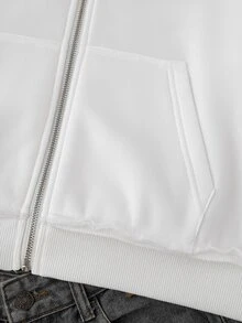 SHEIN Teen Girls Jackets Autumn/Winter New White Knitted Thermal Lined Open Front Hooded Fur Collar Patchwork Jacket - White - View 6